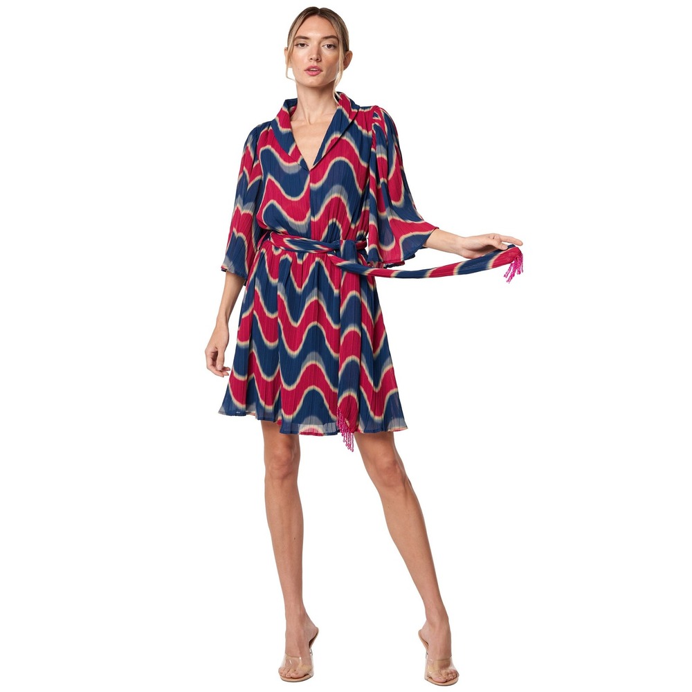 Ciebon Juni Wave Print Dress Pink Blue Small
